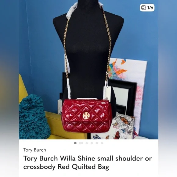 NWT Tory Burch Red Quilted Crossbody Small Leather Bag - Picture 16 of 16